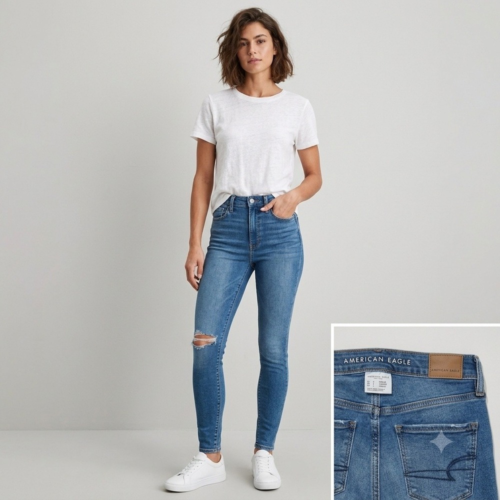 American Eagle Super Hi-Rise Jegging Women 0 Blue Ne(x)t Level Distressed Jeans